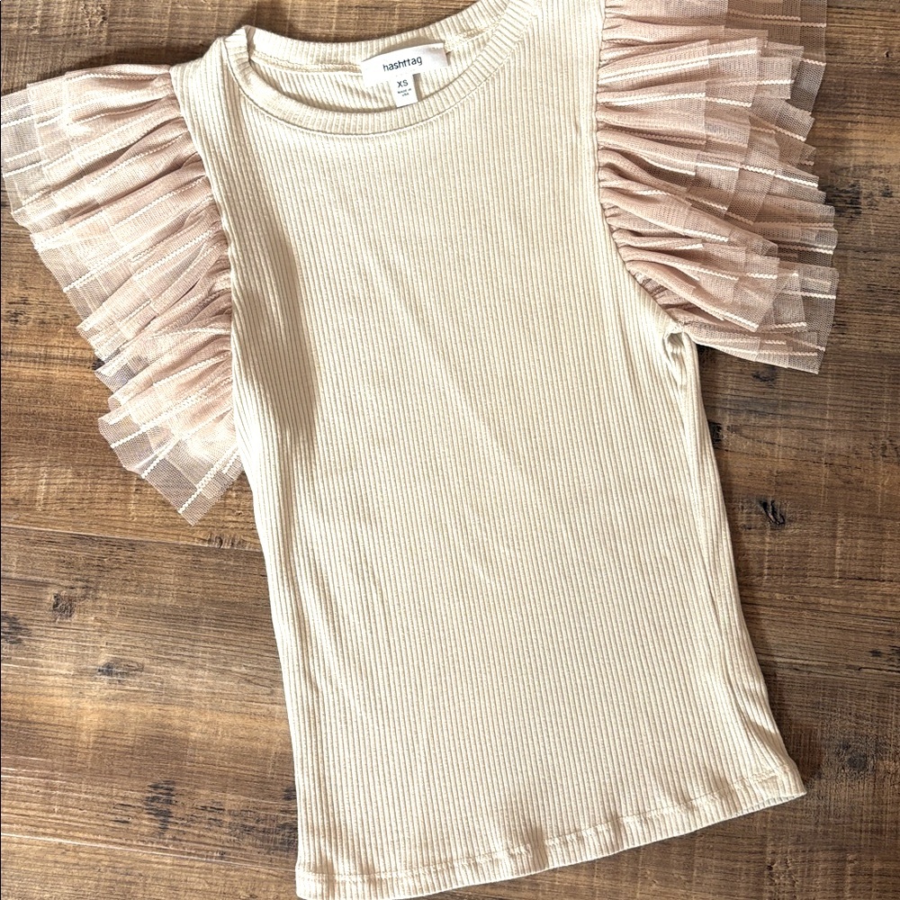 Cream Top with Ruffled Sleeves